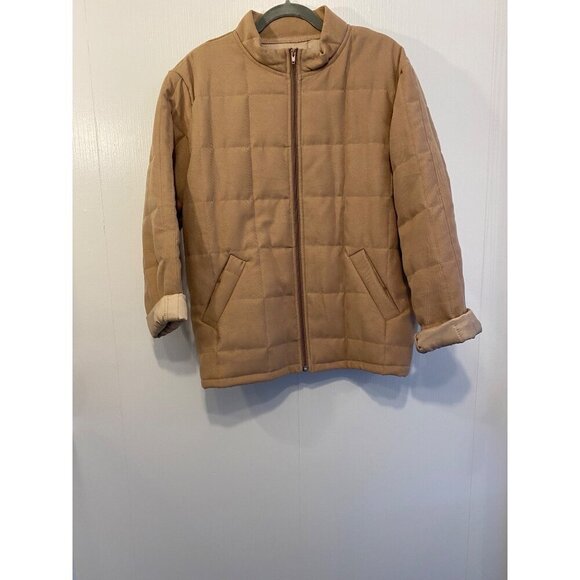 Unbranded Beige Quilted Jacket L Full Zip Closure Pockets Elastic Back Hem Retro - Picture 1 of 16